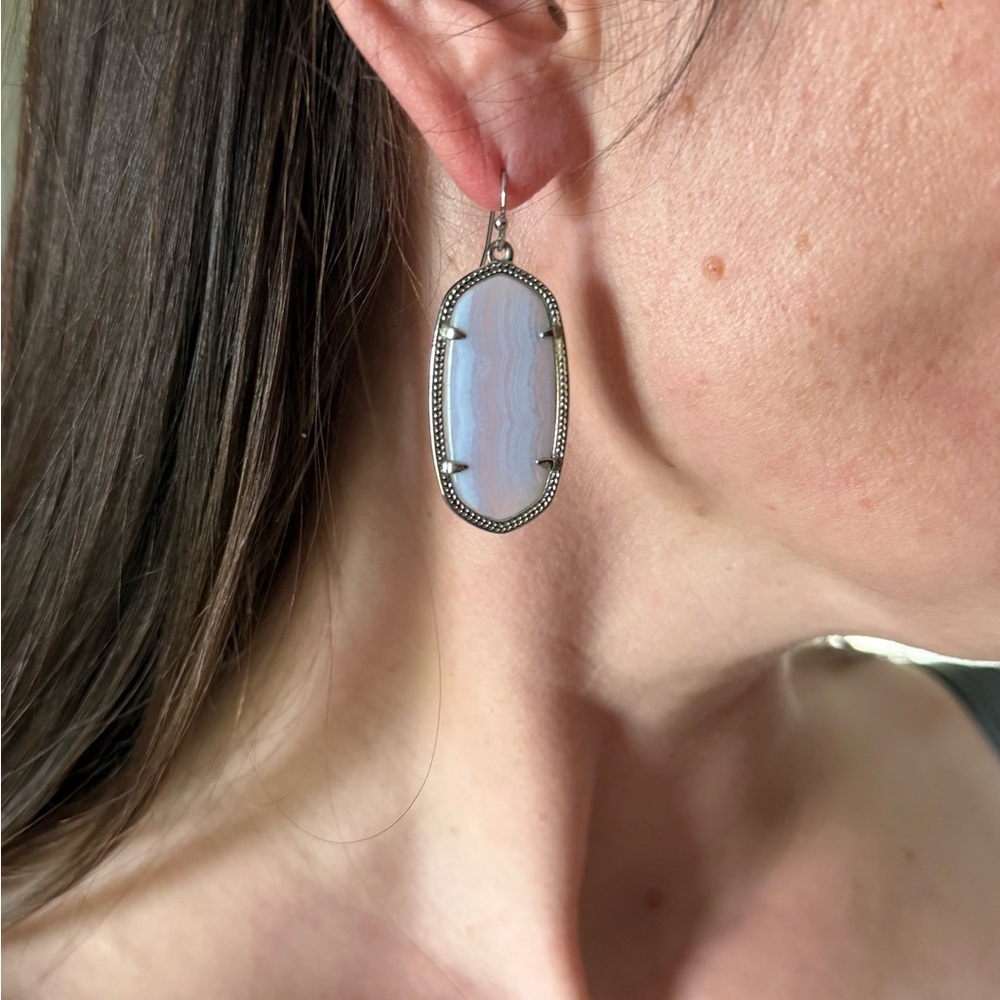 Kendra Scott Elle Silver Drop Earrings in Blue Lace Agate